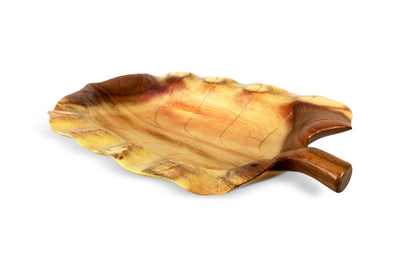 18" Wooden Handmade Decorative Fruit Salad Bowl Kitchen Centerpiece Dining Tray Hand Carved Wood Leaf Shaped Serving Bowl