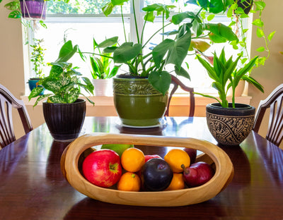 15" Wooden Handmade Oval Fruit Serving Bowl Decorative Centerpiece Hand Carved Decoration Handcrafted Gift Wood