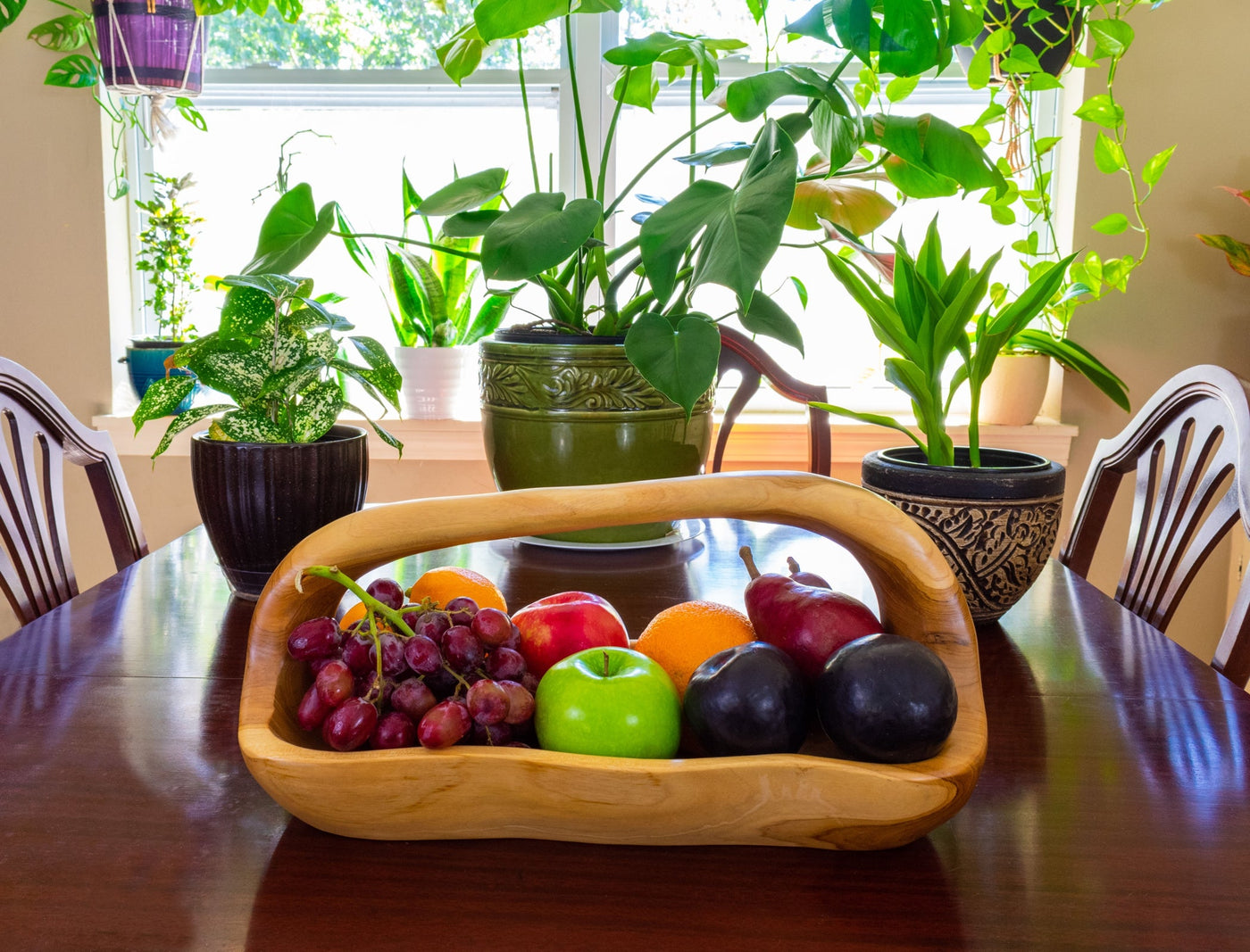 16" Wooden Handmade Fruit Decorative Bowl Centerpiece Hand Carved Decoration Handcrafted Gift Wood Rectangle Serving Bowl