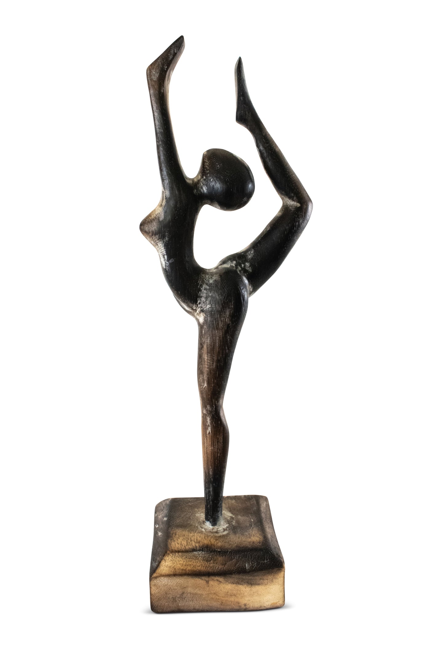 14" Wooden Handmade Abstract Ballet Dancer Sculpture Statue Handcrafted Gift Art Decor Figurine Accent Hand Carved Ballerina Attitude Dèrriere Cambrè