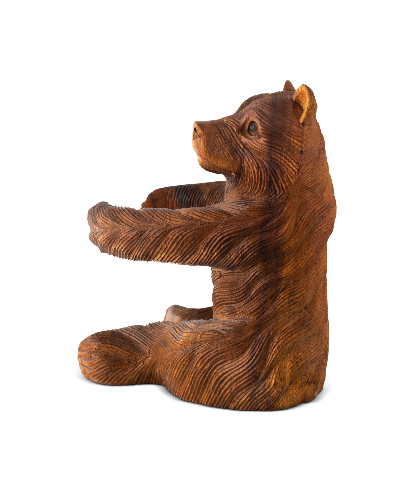 Wooden Hand Carved Grizzly Bear Wine Bottle Holder Rack Handmade Tabletop Wood Home Decor Accent Decoration Gift Bar Art Handcrafted Decorative