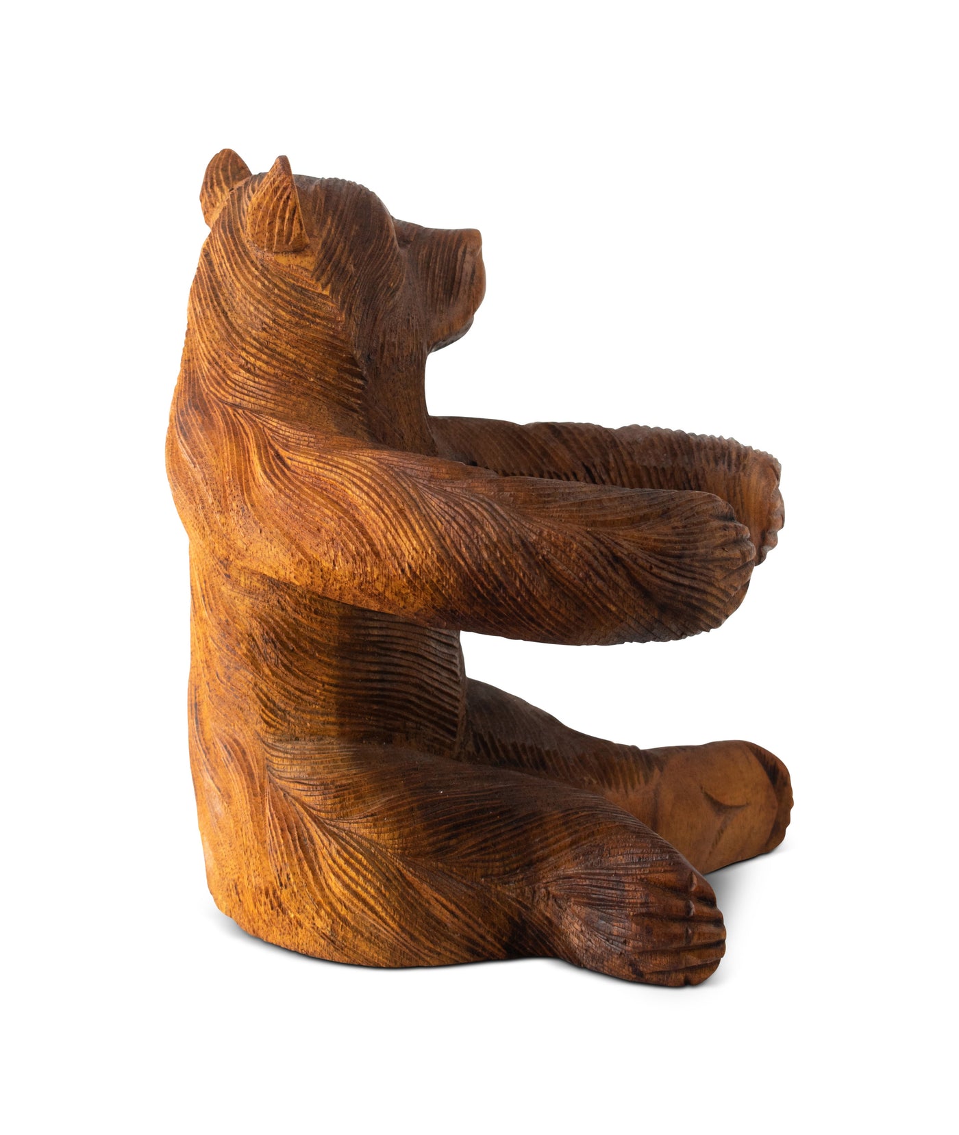 Wooden Hand Carved Grizzly Bear Wine Bottle Holder Rack Handmade Tabletop Wood Home Decor Accent Decoration Gift Bar Art Handcrafted Decorative