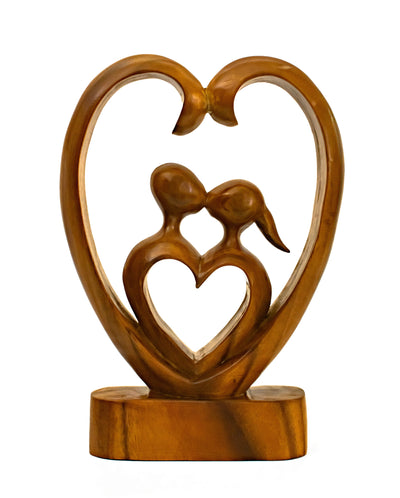 11" Wooden Hand Carved Abstract Contemporary Statue "Heart and Soul" Figurine Gift Home Decor Sculpture Accent Handmade Art Decoration