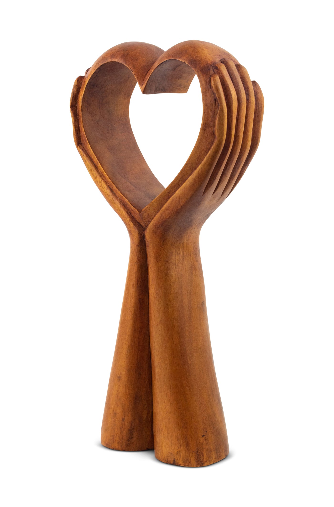 12" Wooden Handmade Abstract Sculpture Statue Handcrafted "Heart in Hand" Gift Decorative Home Decor Figurine Accent Decoration Artwork Hand Carved