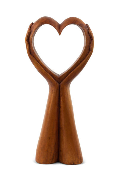 12" Wooden Handmade Abstract Sculpture Statue Handcrafted "Heart in Hand" Gift Decorative Home Decor Figurine Accent Decoration Artwork Hand Carved