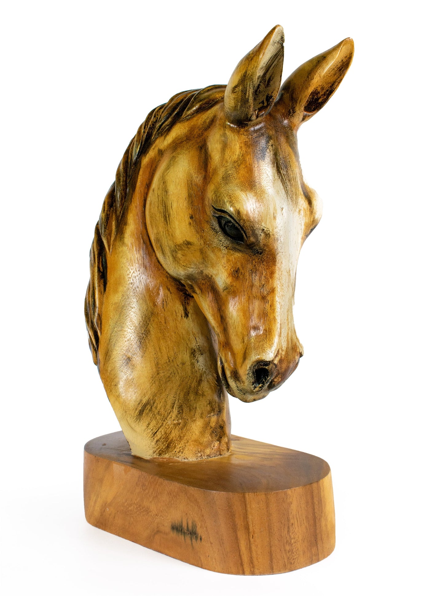 18" Solid Wood Hand Carved Horse Art Head Statue Sculpture Handcrafted Handmade Wooden Decorative Home Decor Accent Decoration Horse