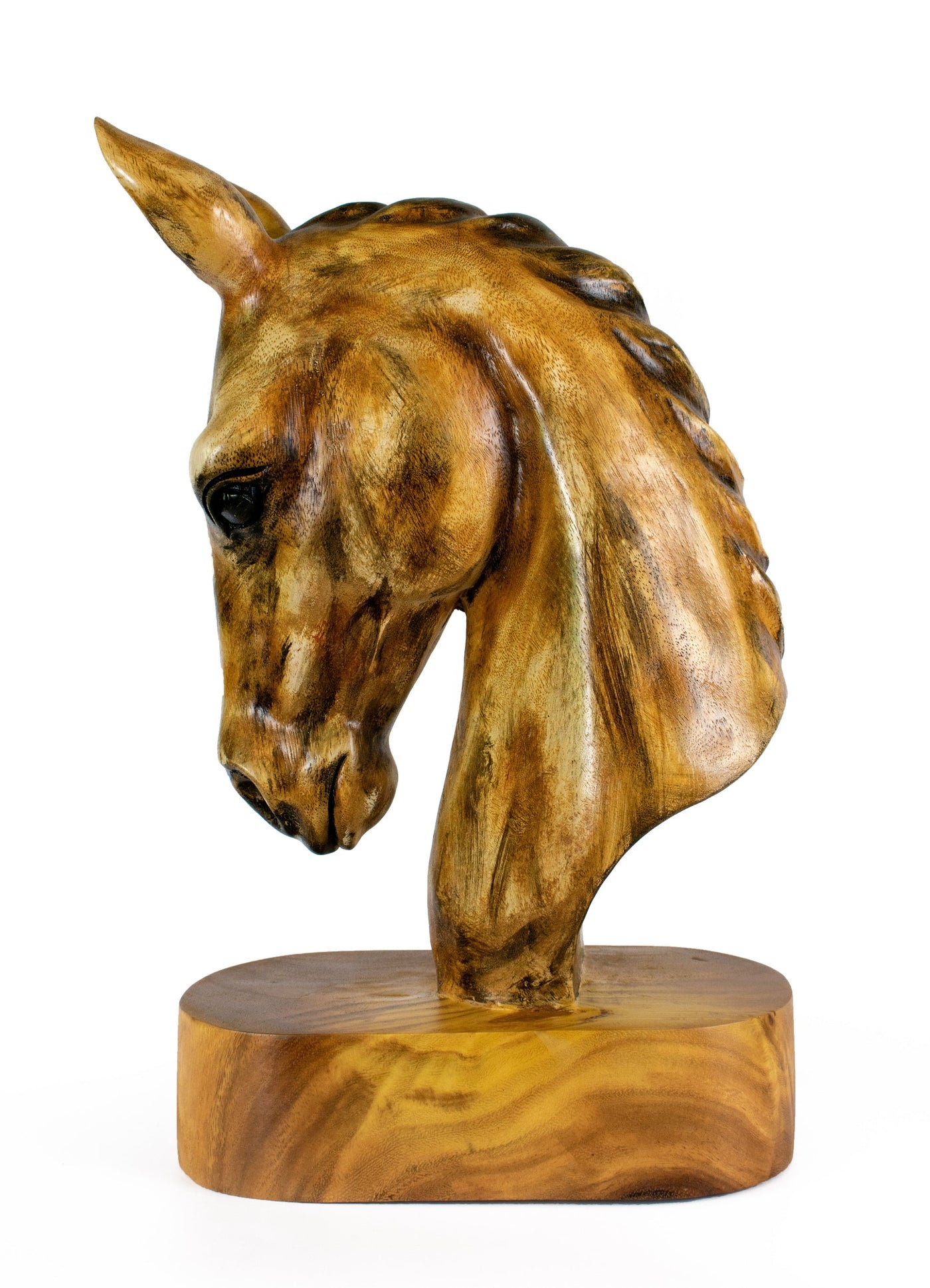 18" Solid Wood Hand Carved Horse Art Head Statue Sculpture Handcrafted Handmade Wooden Decorative Home Decor Accent Decoration Horse