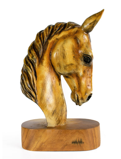 18" Solid Wood Hand Carved Horse Art Head Statue Sculpture Handcrafted Handmade Wooden Decorative Home Decor Accent Decoration Horse