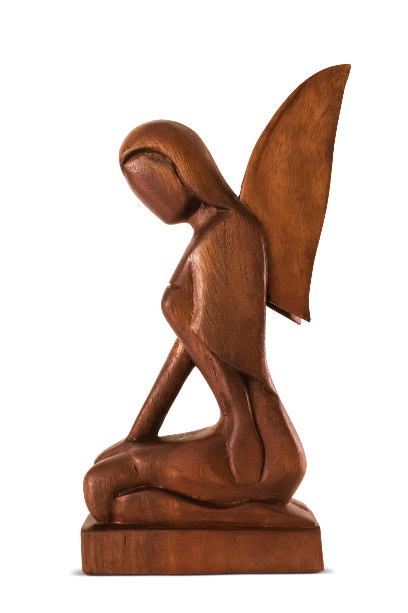 12" Wooden Handmade Abstract Sculpture Statue Handcrafted "Kneeling Angel" Gift Decorative Home Decor Figurine Accent Decoration Artwork Hand Carved