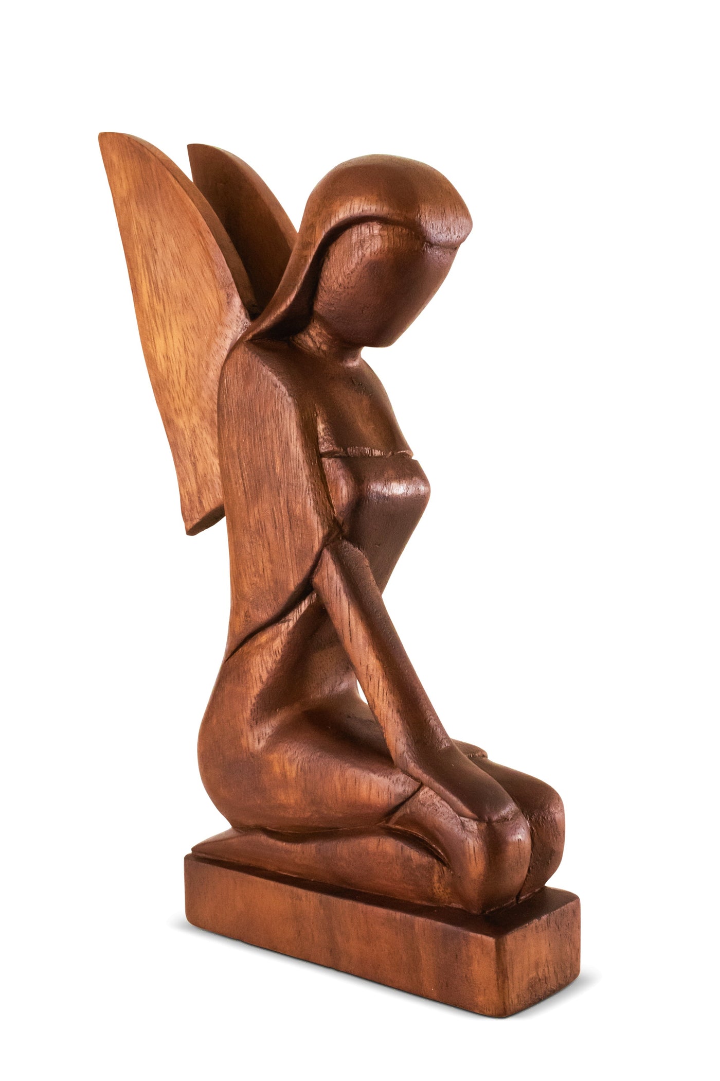 12" Wooden Handmade Abstract Sculpture Statue Handcrafted "Kneeling Angel" Gift Decorative Home Decor Figurine Accent Decoration Artwork Hand Carved