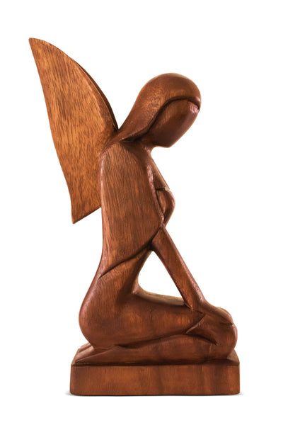 Wooden Handmade Abstract Sculpture Statue Handcrafted "Kneeling Angel" Gift Art Decorative Home Decor Figurine Accent Decoration Artwork Hand Carved