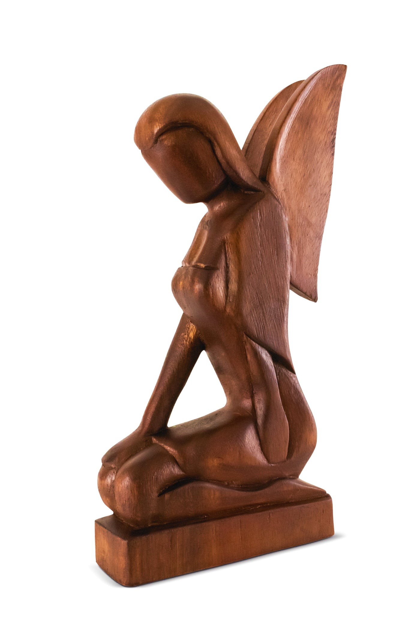 12" Wooden Handmade Abstract Sculpture Statue Handcrafted "Kneeling Angel" Gift Decorative Home Decor Figurine Accent Decoration Artwork Hand Carved
