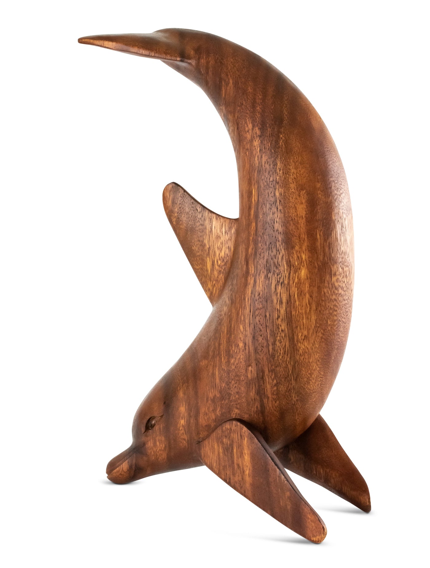 12" Wooden Hand Carved Dancing Dolphin Statue Sculpture Wood Decor Fish Figurine Handcrafted Handmade Seaside Tropical Nautical Ocean Coastal