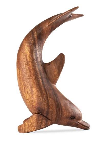 12" Wooden Hand Carved Dancing Dolphin Statue Sculpture Wood Decorative Decor Figurine Handcrafted Handmade Seaside Tropical Nautical Ocean Coastal
