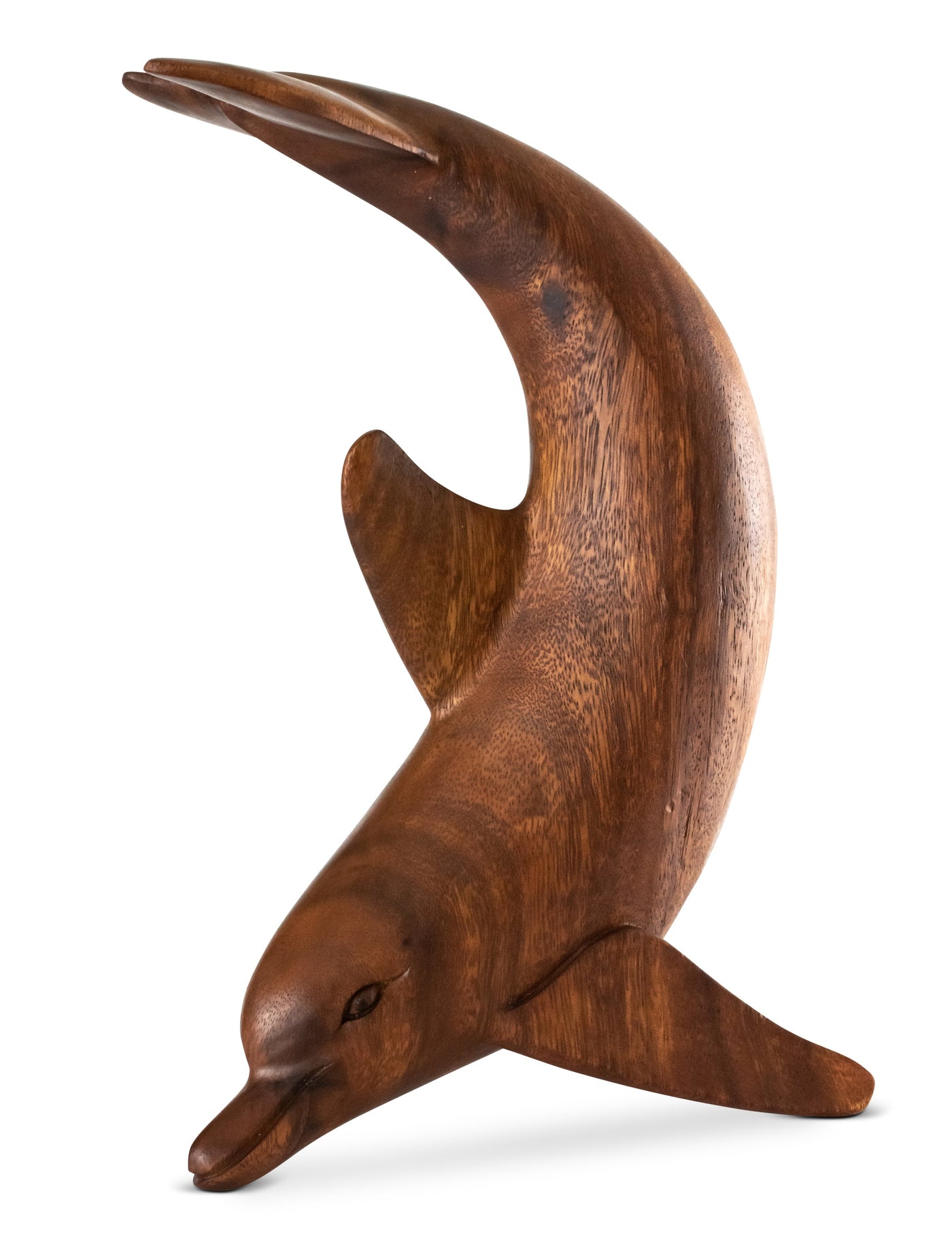 12" Wooden Hand Carved Dancing Dolphin Statue Sculpture Wood Decor Fish Figurine Handcrafted Handmade Seaside Tropical Nautical Ocean Coastal