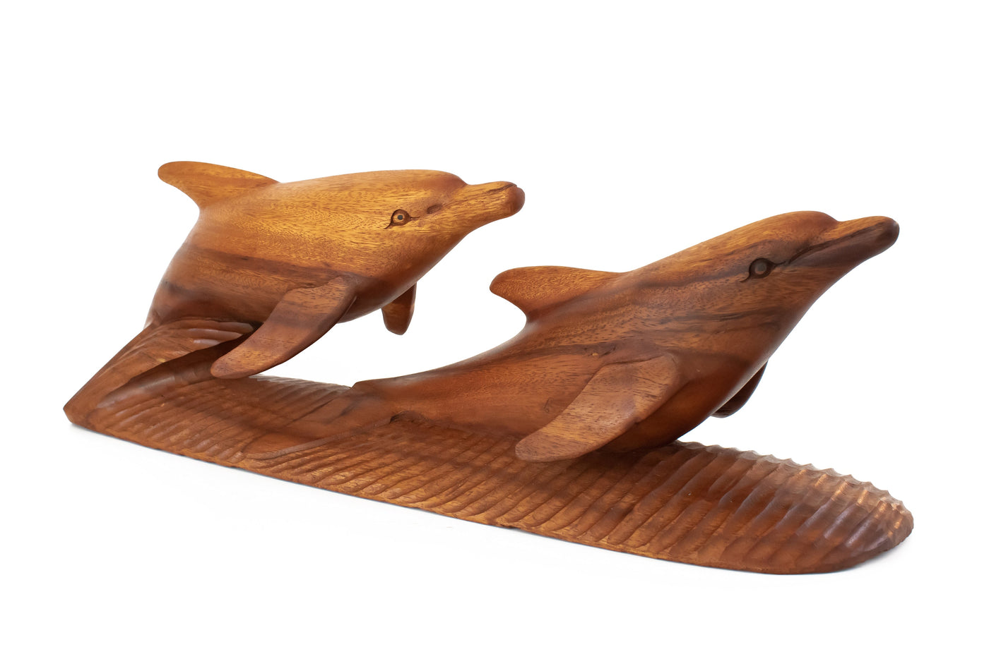 20" Large Wooden Hand Carved 2 Dolphins Statue Sculpture Wood Decor Accent Fish Figurine Handcrafted Handmade Seaside Tropical Nautical Ocean Coastal