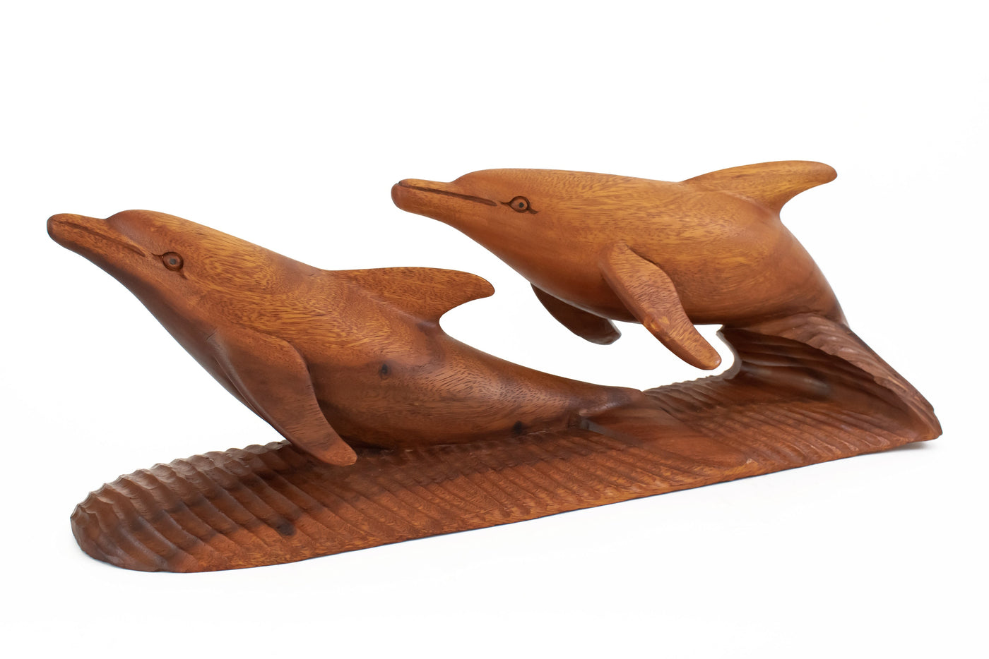20" Large Wooden Hand Carved 2 Dolphins Statue Sculpture Wood Decor Accent Fish Figurine Handcrafted Handmade Seaside Tropical Nautical Ocean Coastal