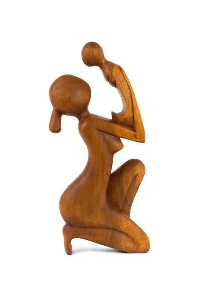 12" Wooden Handmade Abstract Mother and Child Sculpture Handcrafted Gift Art Home Decor Figurine Accent Artwork Hand Carved Mother and Baby Statue