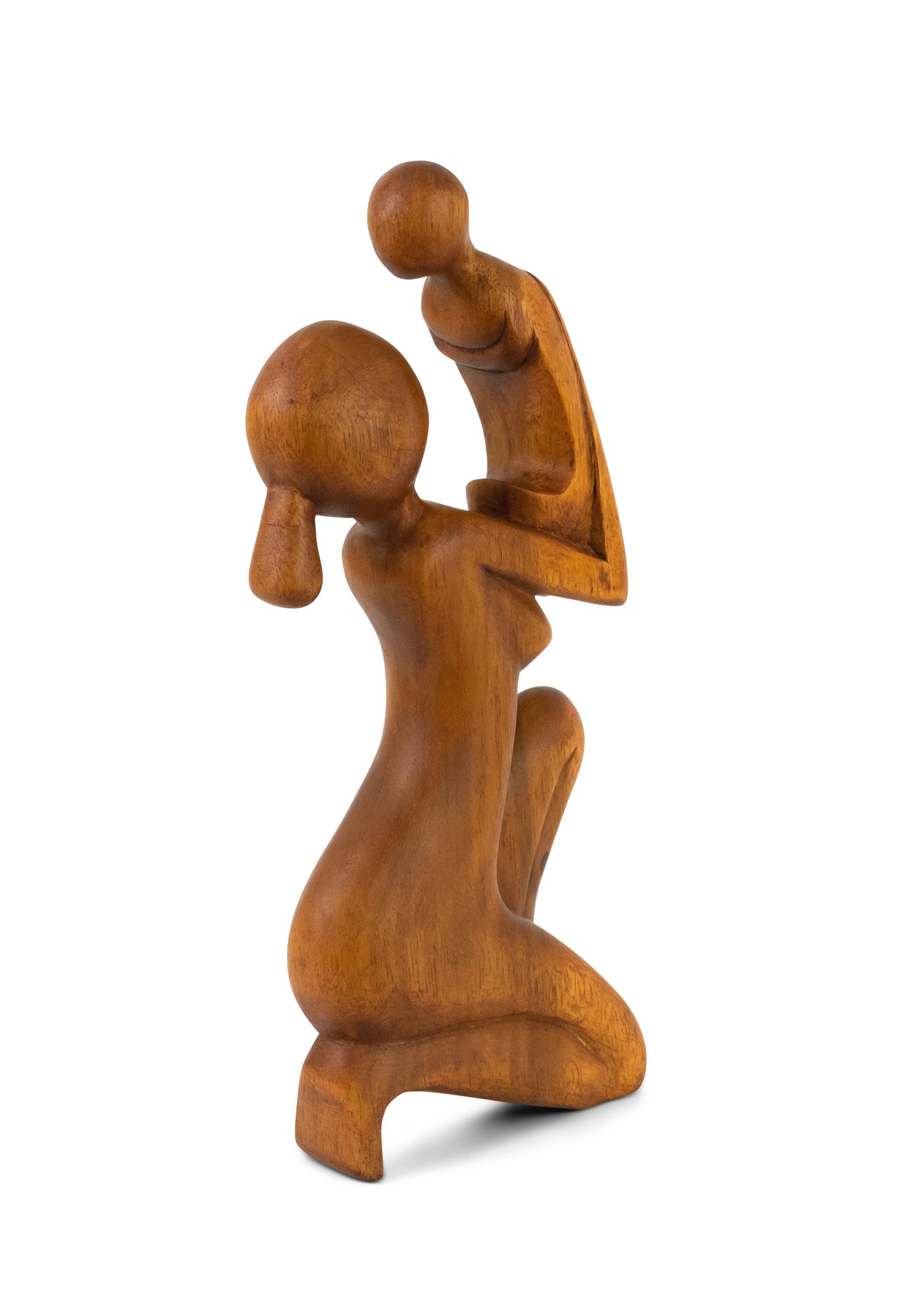 12" Wooden Handmade Abstract Mother and Child Sculpture Handcrafted Gift Art Home Decor Figurine Accent Artwork Hand Carved Mother and Baby Statue