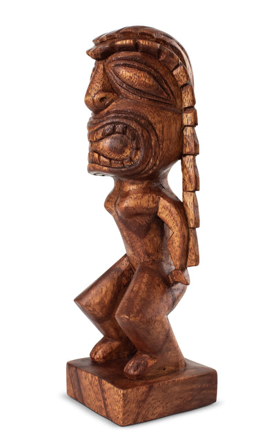 Handmade Wooden Primitive Angry Face Curly Hair Tribal Statue Sculpture Tiki Bar Handcrafted Unique Gift Art Home Decor Accent Figurine Hand Carved