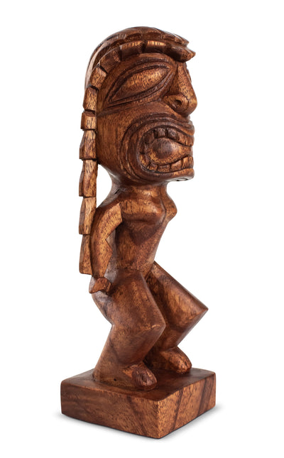Handmade Wooden Primitive Angry Face Curly Hair Tribal Statue Sculpture Tiki Bar Handcrafted Unique Gift Art Home Decor Accent Figurine Hand Carved