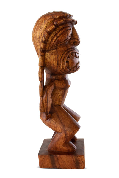 Handmade Wooden Primitive Angry Face Curly Hair Tribal Statue Sculpture Tiki Bar Handcrafted Unique Gift Art Home Decor Accent Figurine Hand Carved