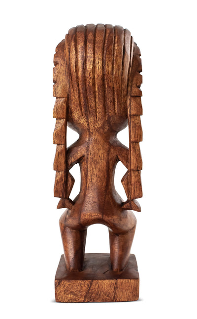 Handmade Wooden Primitive Angry Face Curly Hair Tribal Statue Sculpture Tiki Bar Handcrafted Unique Gift Art Home Decor Accent Figurine Hand Carved