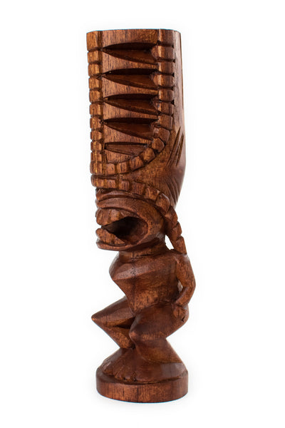 Handmade Wooden Primitive Angry Face Big Forehead Tribal Statue Sculpture Tiki Bar Handcrafted Unique Home Decor Accent Figurine Artwork Hand Carved