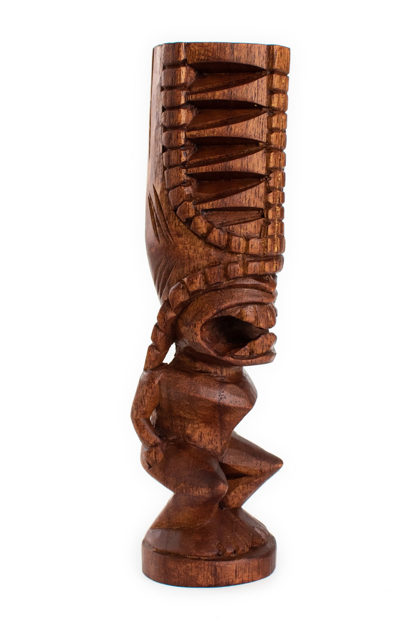 Handmade Wooden Primitive Angry Face Big Forehead Tribal Statue Sculpture Tiki Bar Handcrafted Unique Home Decor Accent Figurine Artwork Hand Carved