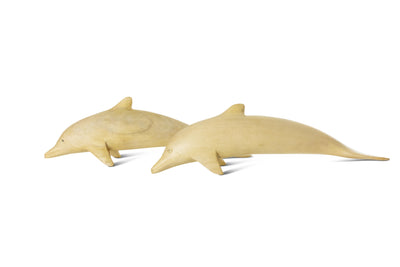 Wooden Hand Carved Set of 2 Swimming Dolphins Statue Sculpture Wood Decor Fish Figurine Handcrafted Handmade Seaside Tropical Nautical Ocean Coastal
