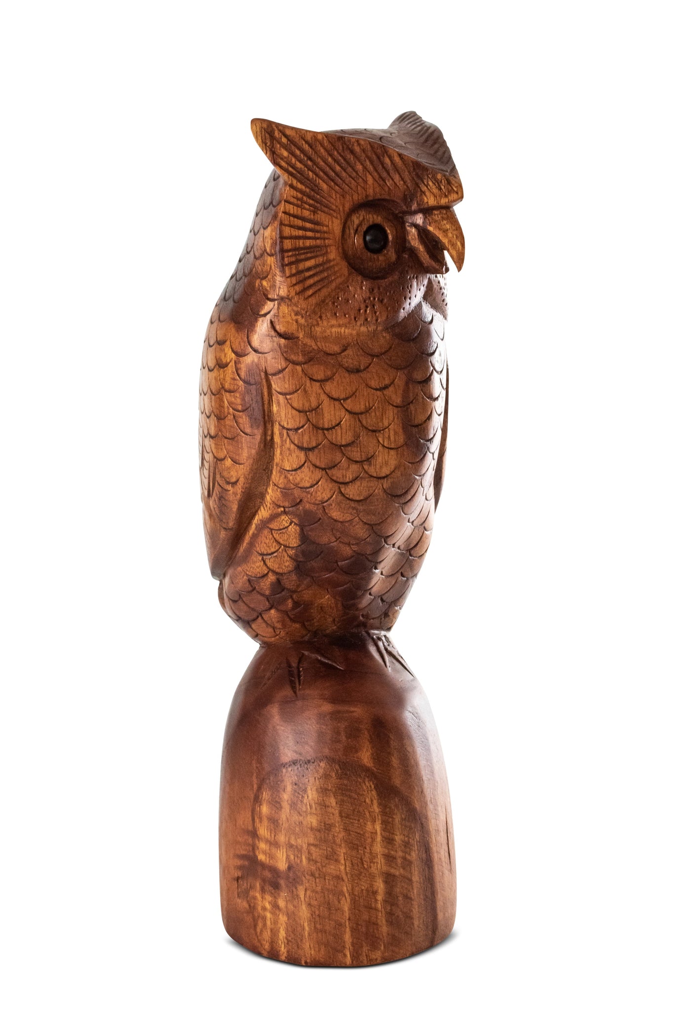Wooden Handmade Owl Standing on a Tree Branch Statue Figurine Handcrafted Art Home Decor Hoot Sculpture Hand Carved Accent Decoration