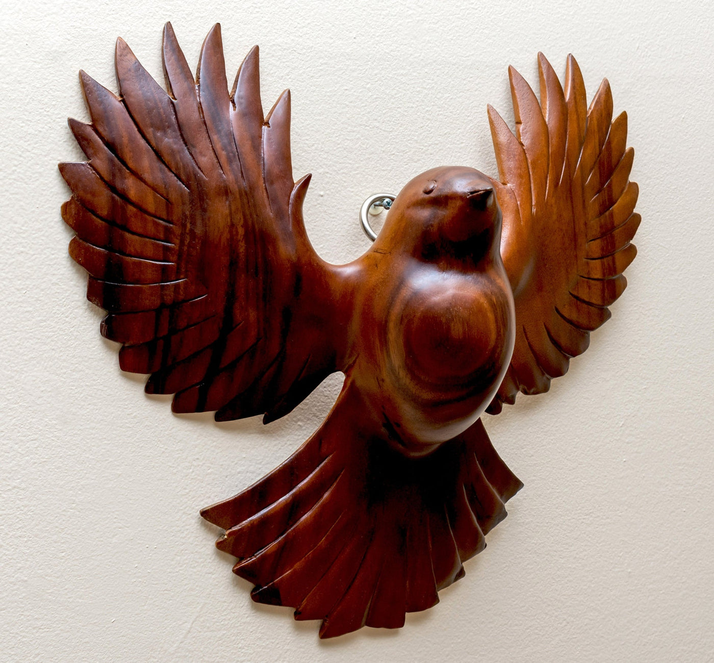 Wooden Hand Carved Starling Bird Wall Sculpture Art Decorative Statue Figurine Home Decor Accent Gift Handcrafted Hanging Decoration Handmade Brown