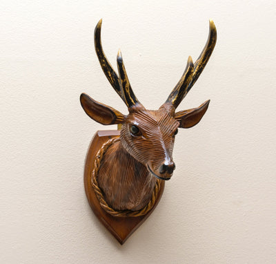 15" Deer Wall Hanging Decor Head Sculpture Art Decorative Home Decor Accent Lodge Wooden Handmade Figurine Handcrafted Decoration