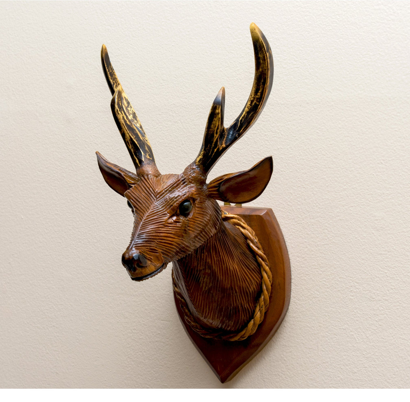 15" Deer Wall Hanging Decor Head Sculpture Art Decorative Home Decor Accent Lodge Wooden Handmade Figurine Handcrafted Decoration
