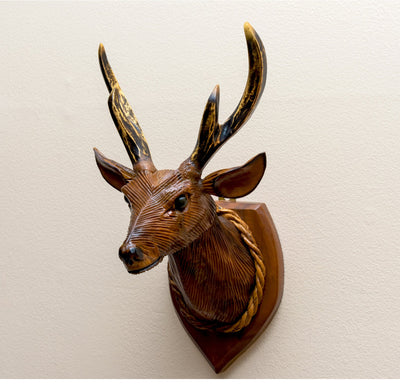 15" Deer Wall Hanging Decor Head Sculpture Art Decorative Home Decor Accent Lodge Wooden Handmade Figurine Handcrafted Decoration
