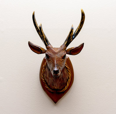 15" Deer Wall Hanging Decor Head Sculpture Art Decorative Home Decor Accent Lodge Wooden Handmade Figurine Handcrafted Decoration