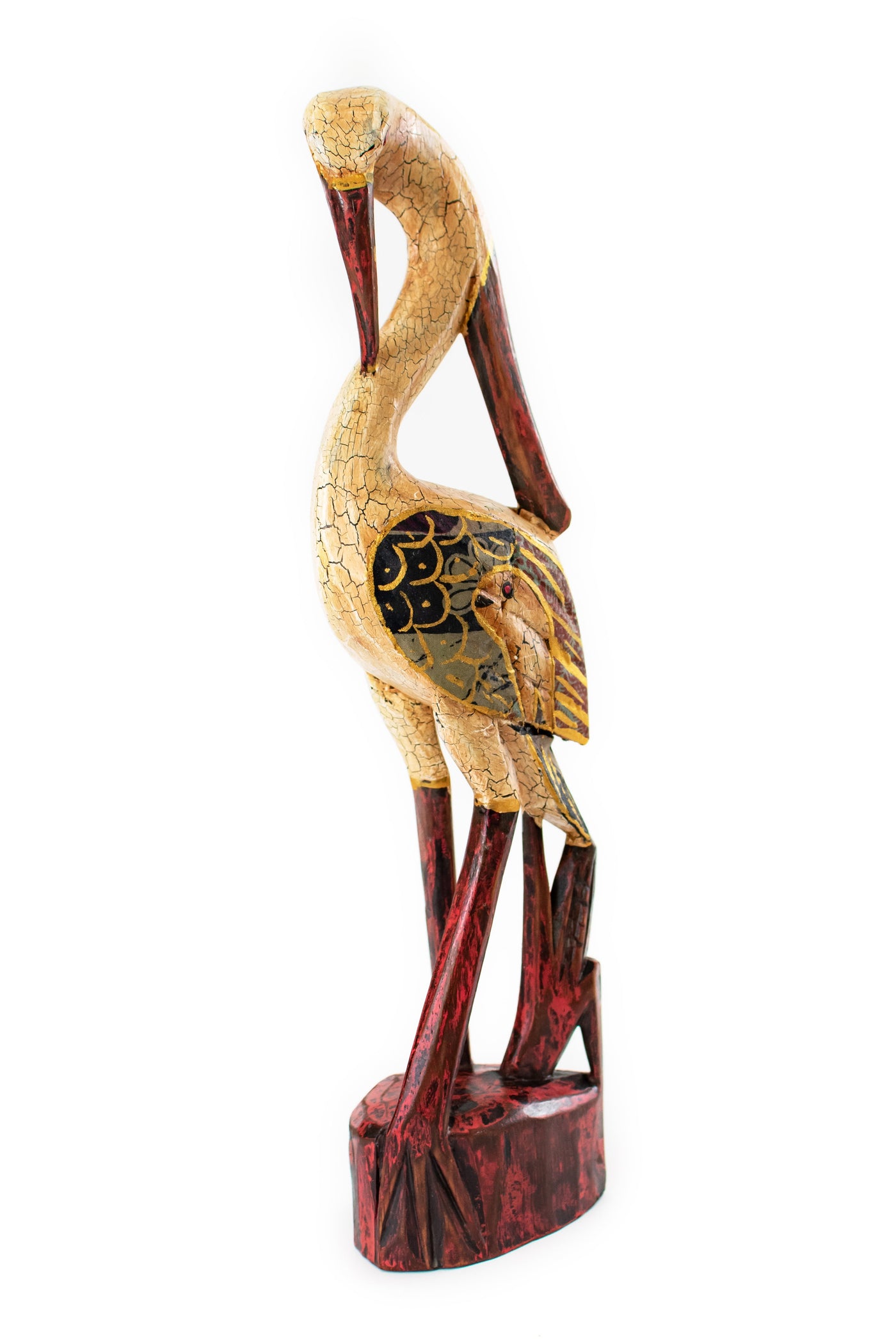 16" Wooden Hand Carved Heron Bird Statue Figurine Sculpture Art Decorative Home Decor Accent Gift Handcrafted Decoration Handmade