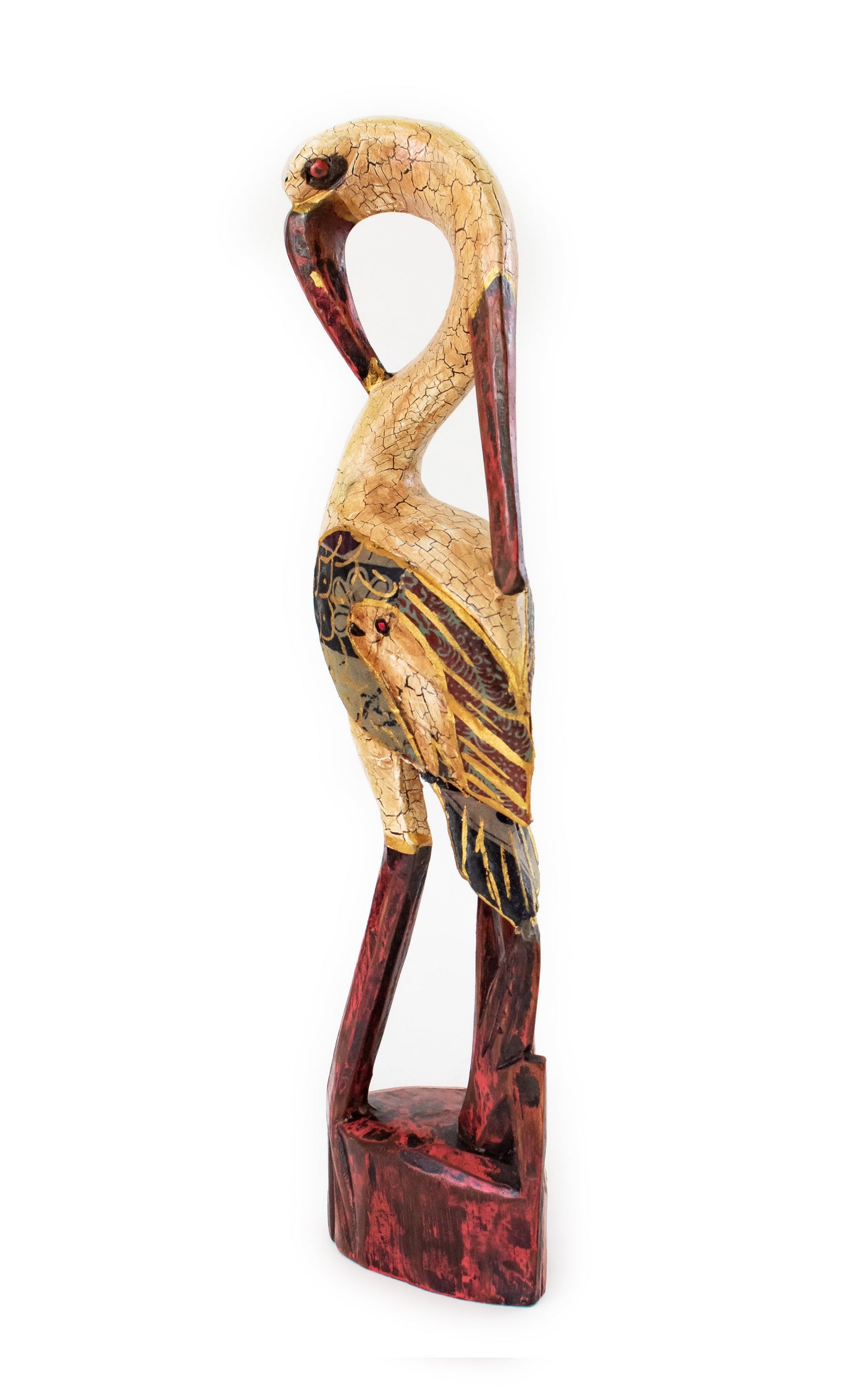 16" Wooden Hand Carved Heron Bird Statue Figurine Sculpture Art Decorative Home Decor Accent Gift Handcrafted Decoration Handmade