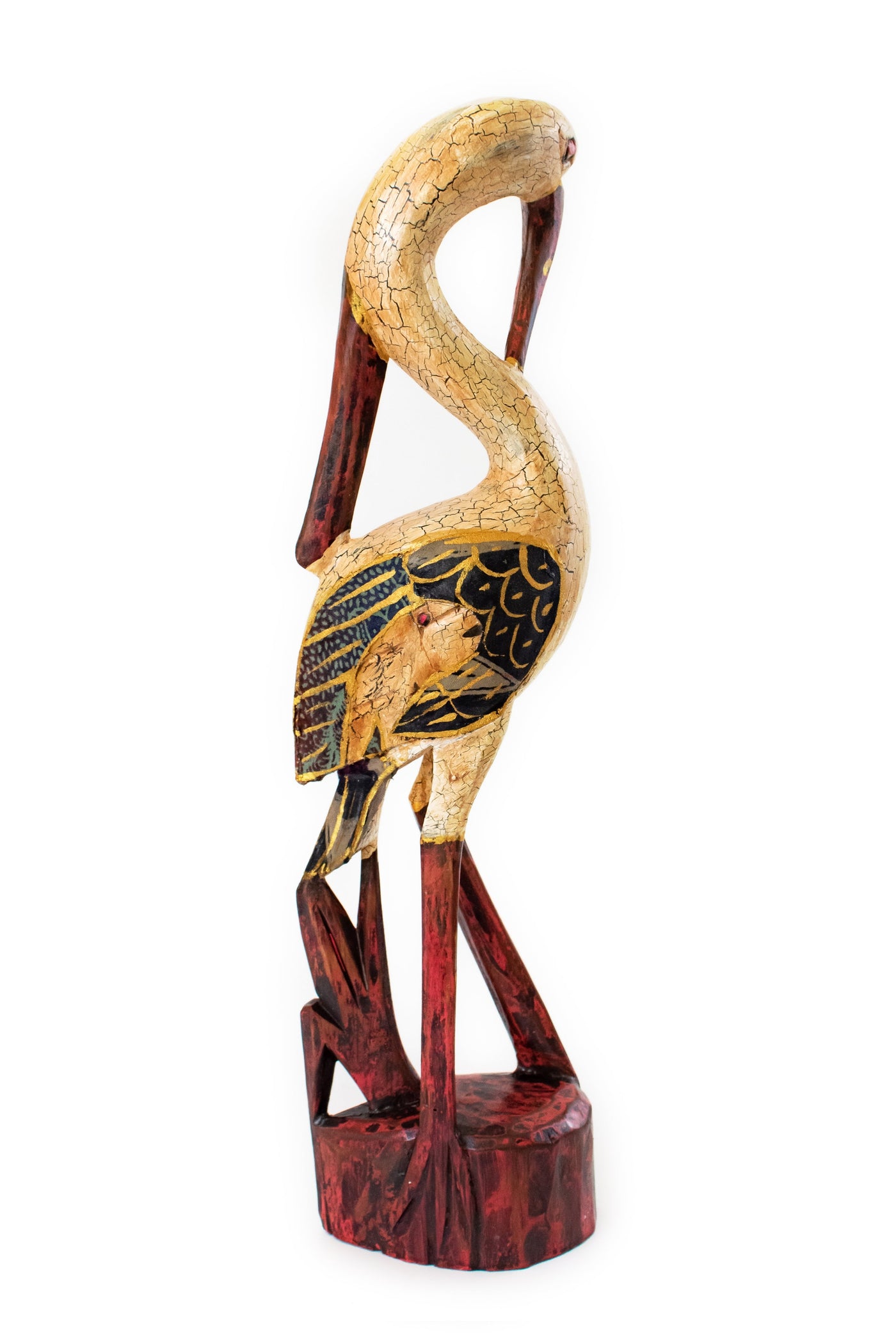 16" Wooden Hand Carved Heron Bird Statue Figurine Sculpture Art Decorative Home Decor Accent Gift Handcrafted Decoration Handmade