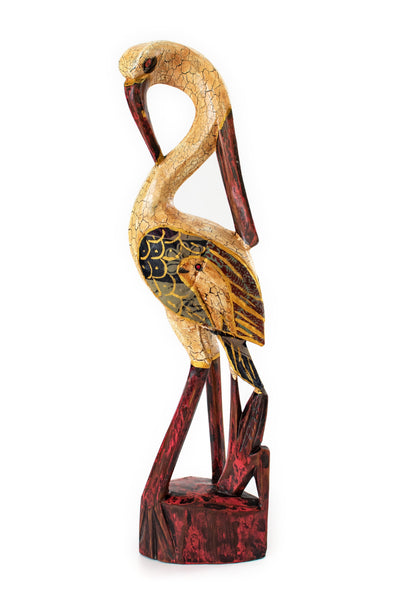 16" Wooden Hand Carved Heron Bird Statue Figurine Sculpture Art Decorative Home Decor Accent Gift Handcrafted Decoration Handmade