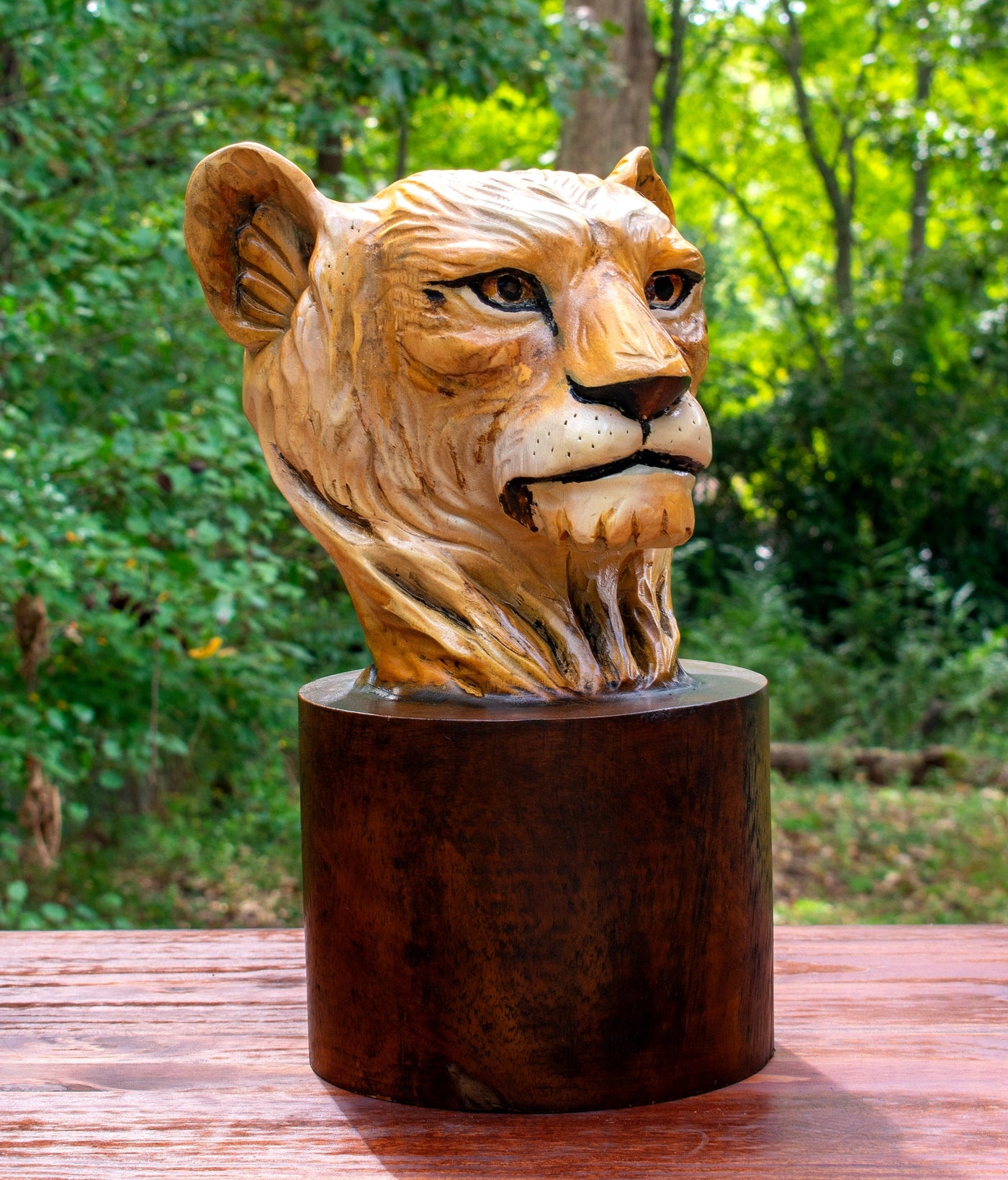 16" Solid Wood Hand Carved Tiger Statue Head Sculpture Art Decorative Home Decor Accent Lodge Wooden Handmade Figurine Handcrafted Decoration