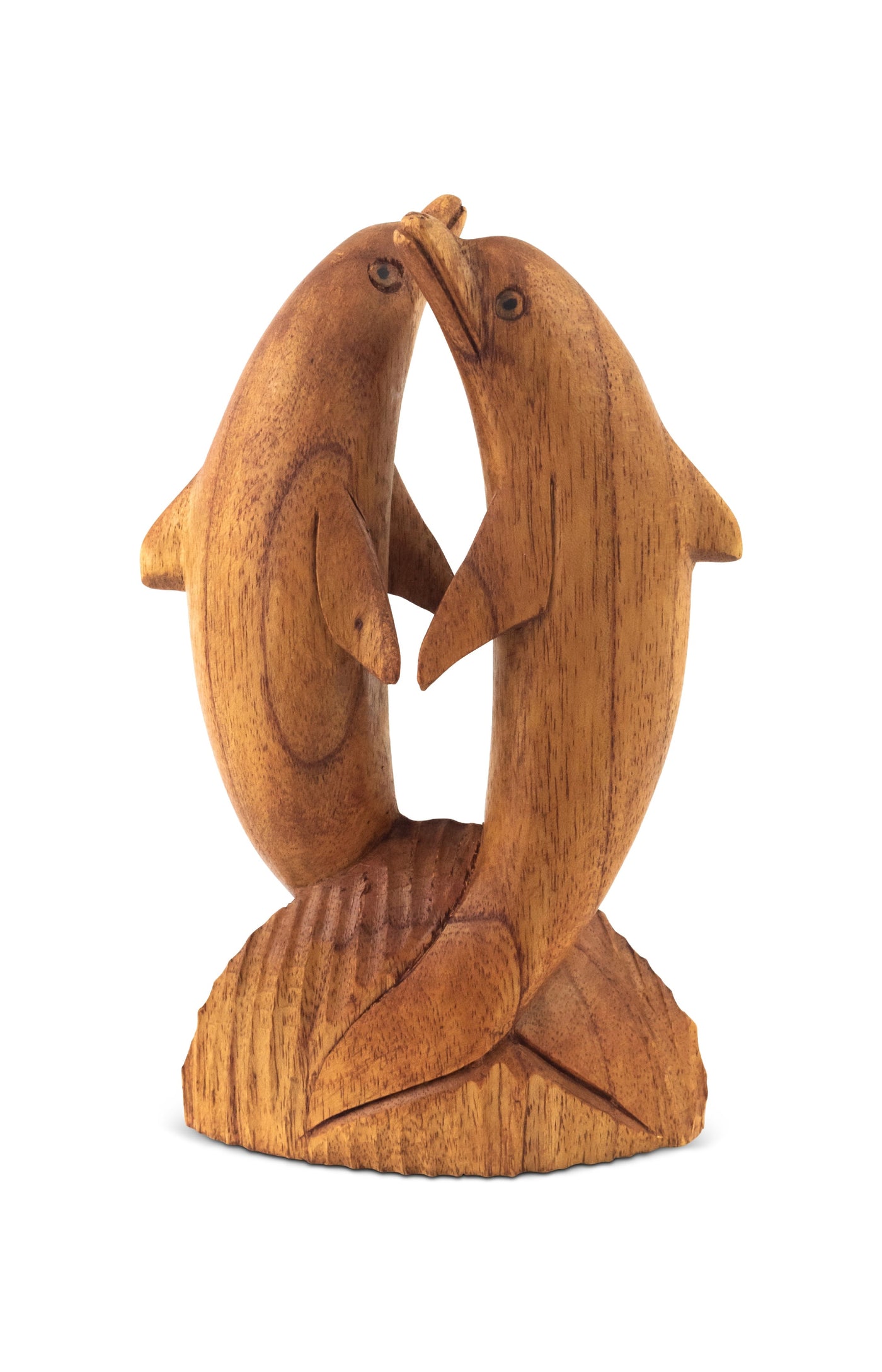 Wooden Hand Carved 2 Jumping Brown Dolphin Statue Sculpture Wood Decor Fish Figurine Handcrafted Handmade Seaside Tropical Nautical Ocean Coastal