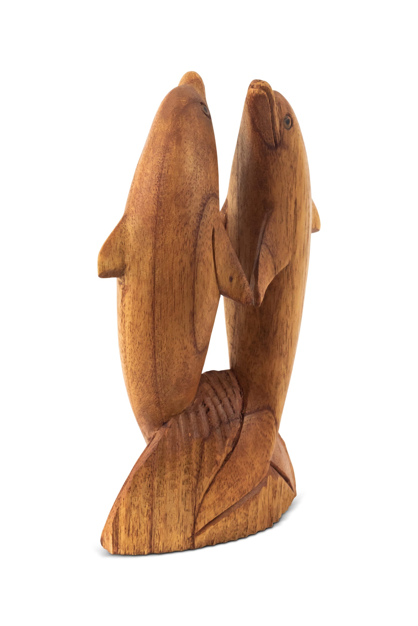 Wooden Hand Carved 2 Jumping Brown Dolphin Statue Sculpture Wood Decor Fish Figurine Handcrafted Handmade Seaside Tropical Nautical Ocean Coastal