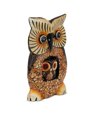 Wooden Handmade Owl Statue with Baby Owl Painted Handcrafted Figurine Art Home Decor Sculpture Hand Carved Decorative Decoration Cute