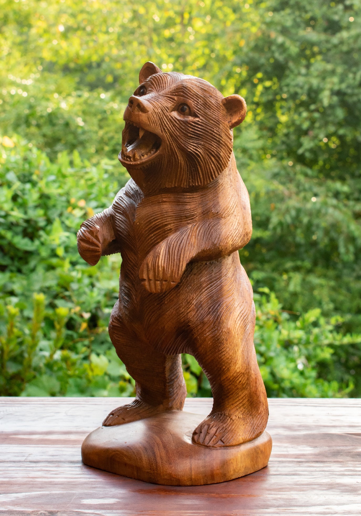 Wooden Hand Carved Grizzly Bear Standing Statue Handcrafted Handmade Figurine Sculpture Art Rustic Lodge Cabin Outdoor Indoor Home Decor Accent Decoration