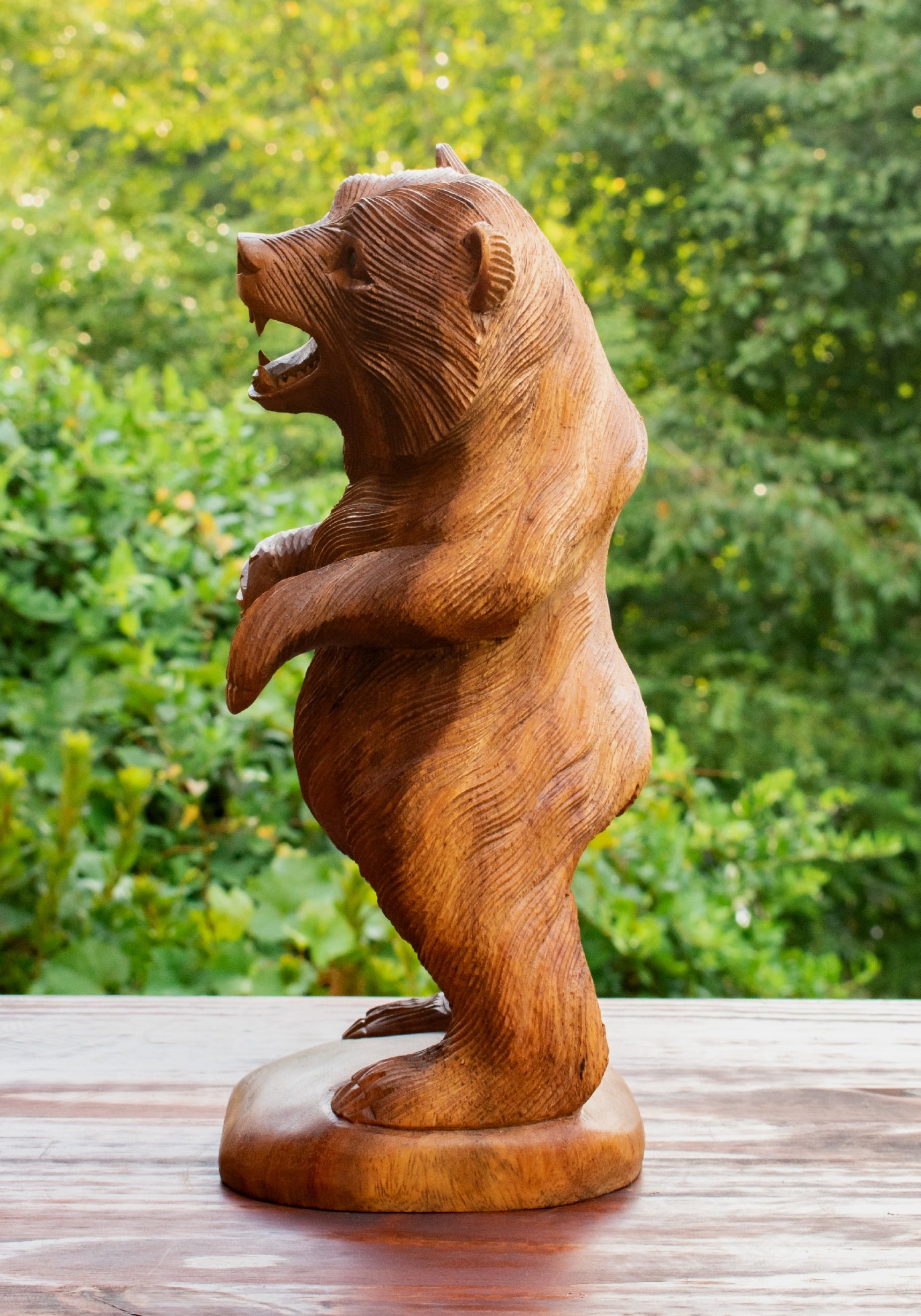 Wooden Hand Carved Grizzly Bear Standing Statue Handcrafted Handmade Figurine Sculpture Art Rustic Lodge Cabin Outdoor Indoor Home Decor Accent Decoration