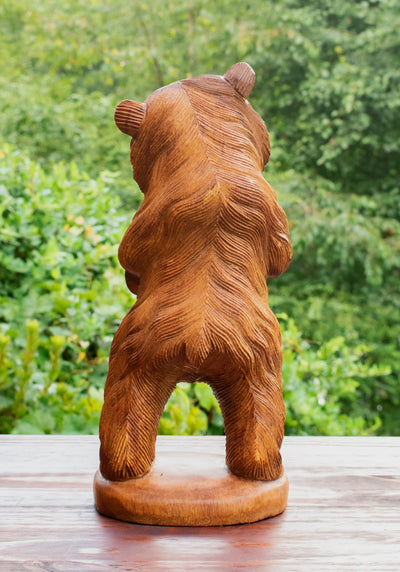 Wooden Hand Carved Grizzly Bear Standing Statue Handcrafted Handmade Figurine Sculpture Art Rustic Lodge Cabin Outdoor Indoor Home Decor Accent Decoration