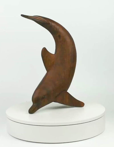 12" Wooden Hand Carved Dancing Dolphin Statue Sculpture Wood Decor Fish Figurine Handcrafted Handmade Seaside Tropical Nautical Ocean Coastal