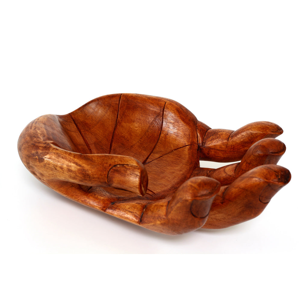 Wooden Handmade Hand Palm Fruit Decorative Bowl Centerpiece Hand Carved Art Home Decor Gift Decoration Artwork Handcrafted Storage Wood Serving Bowls