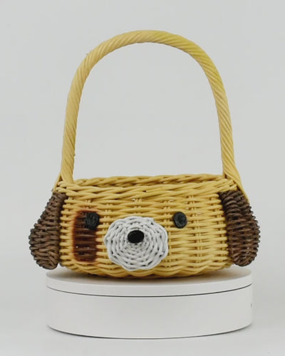 Hand Woven Dog Rattan Wedding Flower Girl Basket Decorative Home Decor Bin Organizer Storage Cute Handmade Handcrafted Easter Decoration Wicker Puppy